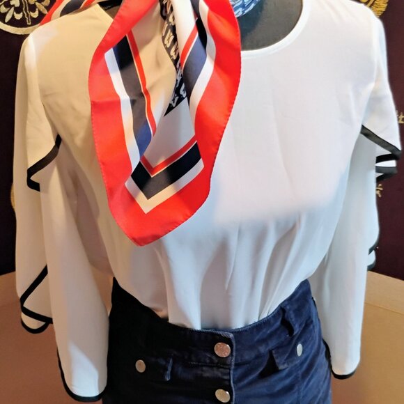 Shein butterfly sleeves white blouse with black trim - Picture 1 of 8